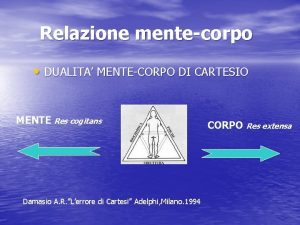 Relazione mentecorpo DUALITA MENTECORPO DI CARTESIO MENTE Res