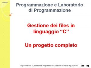 C Gaibisso Programmazione e Laboratorio di Programmazione Gestione