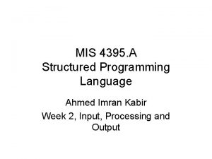 MIS 4395 A Structured Programming Language Ahmed Imran