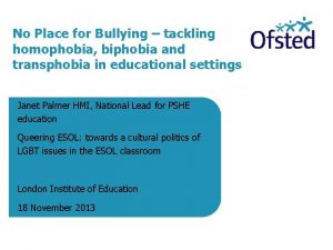 No Place for Bullying tackling homophobia biphobia and