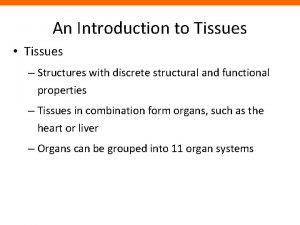 An Introduction to Tissues Tissues Structures with discrete