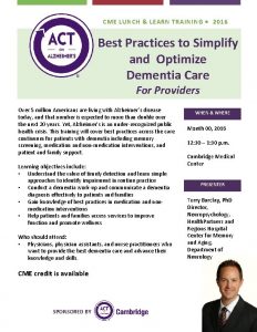 CME LUNCH LEARN TRAINING 2016 Best Practices to