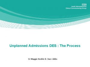 Unplanned Admissions DES The Process Dr Maggie Keeble