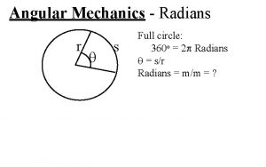 Angular Mechanics Radians r s Full circle 360