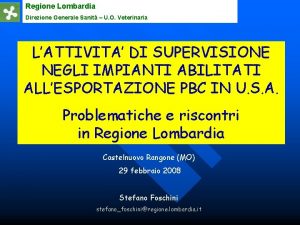 Regione Lombardia Direzione Generale Sanit U O Veterinaria