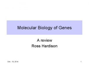 Molecular Biology of Genes A review Ross Hardison