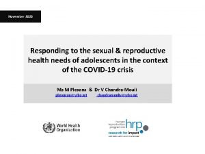 November 2020 Responding to the sexual reproductive health