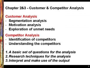 Chapter 23 Customer Competitor Analysis 2005 John Wiley