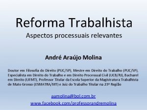 Reforma Trabalhista Aspectos processuais relevantes Andr Arajo Molina