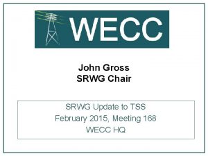John Gross SRWG Chair SRWG Update to TSS