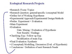 Ecological Research Projects Research Focus Topics Research Question