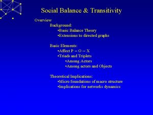 Social Balance Transitivity Overview Background Basic Balance Theory