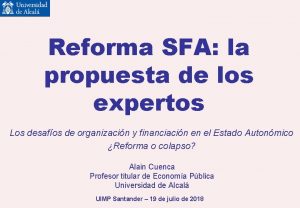 Reforma SFA la propuesta de los expertos Los