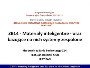 Program Operacyjny Innowacyjna Gospodarka 2007 2013 Indywidualny projekt