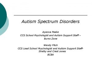 Autism Spectrum Disorders Ayanna Peake CCS School Psychologist