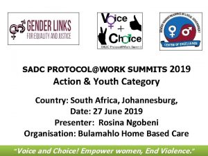 SADC PROTOCOLWORK SUMMITS Action Youth Category 2019 Country