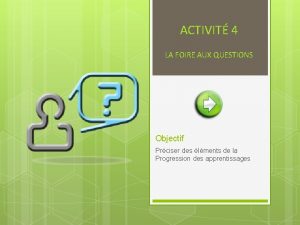 ACTIVIT 4 LA FOIRE AUX QUESTIONS Objectif Prciser