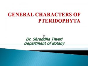 GENERAL CHARACTERS OF PTERIDOPHYTA BY Dr Shraddha Tiwari