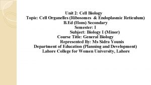 Unit 2 Cell Biology Topic Cell Organelles Ribosomes