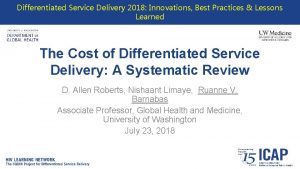 Differentiated Service Delivery 2018 Innovations Best Practices Lessons