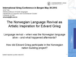 International Grieg Conference in Bergen May 30 2015