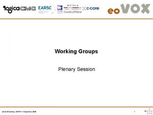 Working Groups Plenary Session eo Vox Workshop ESRIN