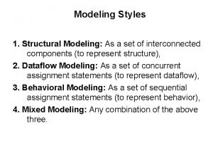 Modeling Styles 1 Structural Modeling As a set