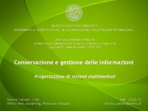 UNIVERSIT DEGLI STUDI DI MACERATA DIPARTIMENTO DI SCIENZE