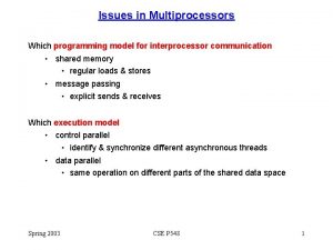 Issues in Multiprocessors Which programming model for interprocessor