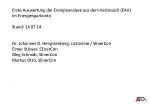 Erste Auswertung der Energieanalyse aus dem Verbrauch EAV