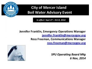 City of Mercer Island Boil Water Advisory Event