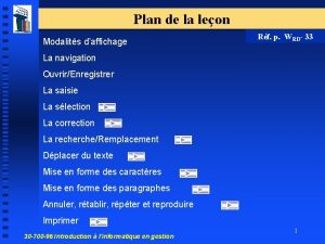 Plan de la leon Modalits daffichage Rf p