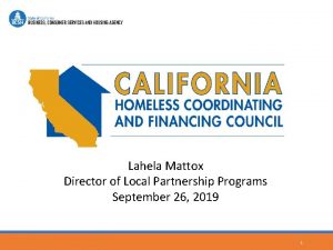 Lahela Mattox Director of Local Partnership Programs September