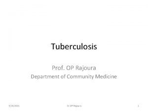 Tuberculosis Prof OP Rajoura Department of Community Medicine