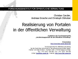 Realisierung von Portalen in der Verwaltung FORSCHUNGSINSTITUT FR