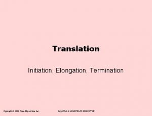 Translation Initiation Elongation Termination Copyright 2002 John Wiley