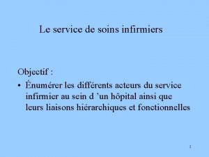 Le service de soins infirmiers Objectif numrer les