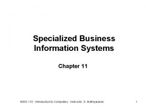 Specialized Business Information Systems Chapter 11 MSIS 110