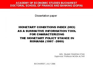 ACADEMY OF ECONOMIC STUDIES BUCHAREST DOCTORAL SCHOOL OF