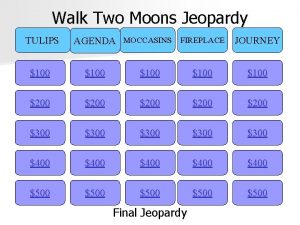 Walk Two Moons Jeopardy TULIPS AGENDA MOCCASINS FIREPLACE