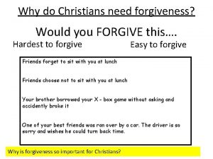 Why do Christians need forgiveness Would you FORGIVE