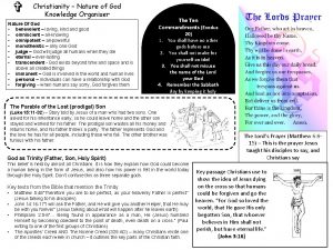 Christianity Nature of God Knowledge Organiser Nature Of