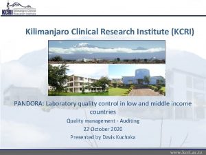 Kilimanjaro Clinical Research Institute KCRI PANDORA Laboratory quality