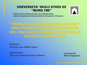 UNIVERSITA DEGLI STUDI DI ROMA TRE FACOLT DI