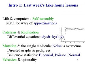 Intro 1 Last weeks take home lessons Life
