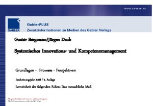 Gustav BergmannJrgen Daub Systemisches Innovations und Kompetenzmanagement Grundlagen