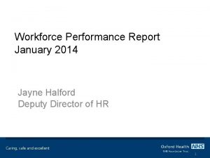 Workforce Performance Report January 2014 Jayne Halford Deputy