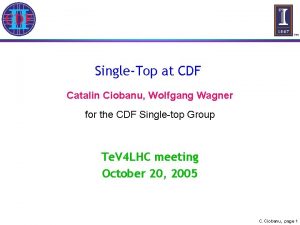 SingleTop at CDF Catalin Ciobanu Wolfgang Wagner for