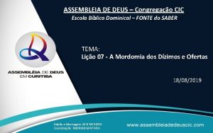 ASSEMBLEIA DE DEUS Congregao CIC Escola Bblica Dominical