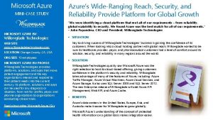 MINICASE STUDY MICROSOFT AZURE ISV Willowglade Technologies WEB